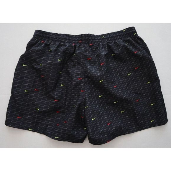 Nike NESSC485-001 Men's Sz 2XL Black Swoosh All-Over Print 5" Swim Shorts - Picture 2 of 10
